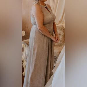 Elegant Cream Gold Evening Gown